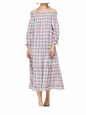 Kate Spade Pastel Plaid Off-Shoulder Dress in Pink, Blue & Mint